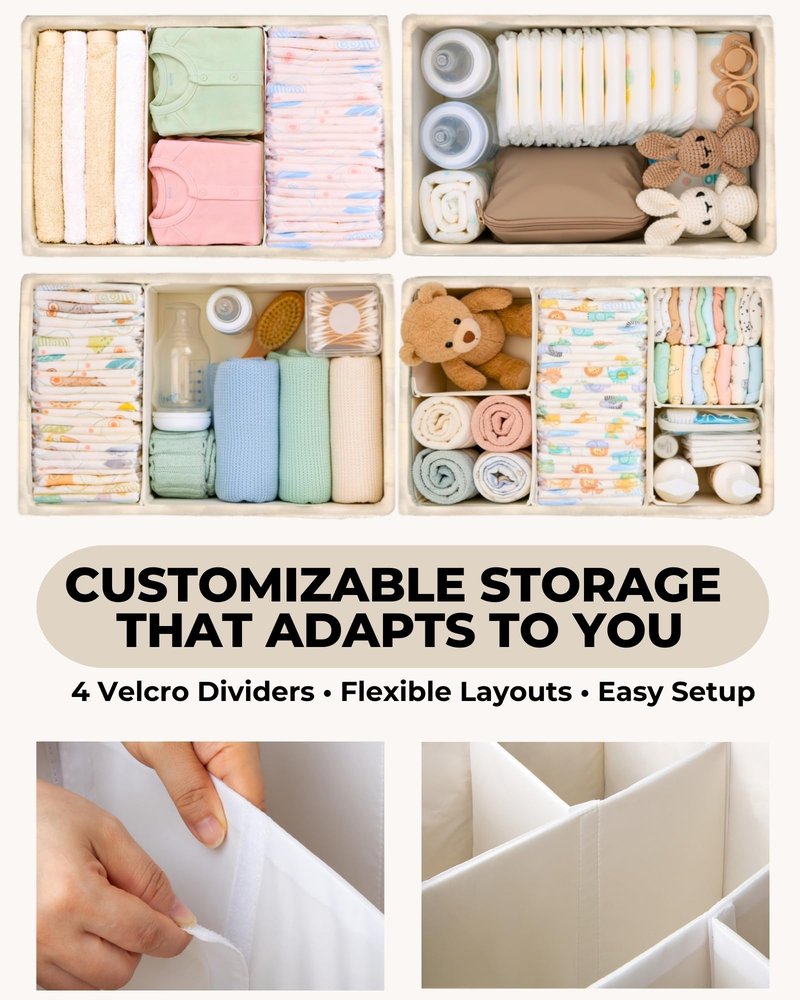 Toodly Baby Diaper Caddy Organizer with Portable Changing Mat - Teddy Fleece Diaper Organizer for Changing Table - Basket for Changing Essentials - Baby Essentials Organizer with Removable Dividers
