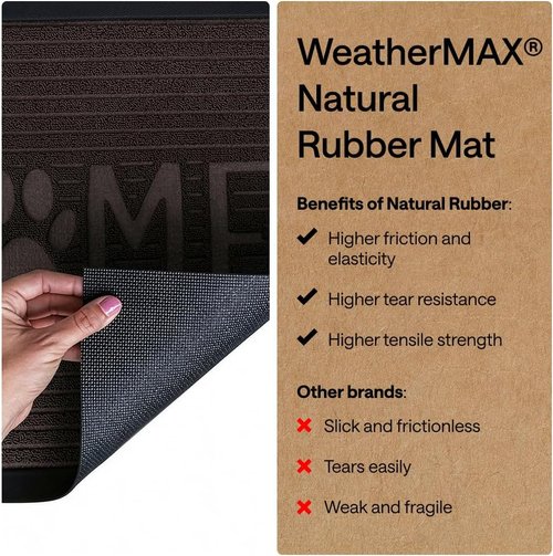 GORILLA GRIP Waterproof All-Season WeatherMAX Doormat - 35x23 Natural Rubber | Stain & Fade Resistant, Easy Clean Espresso Mat