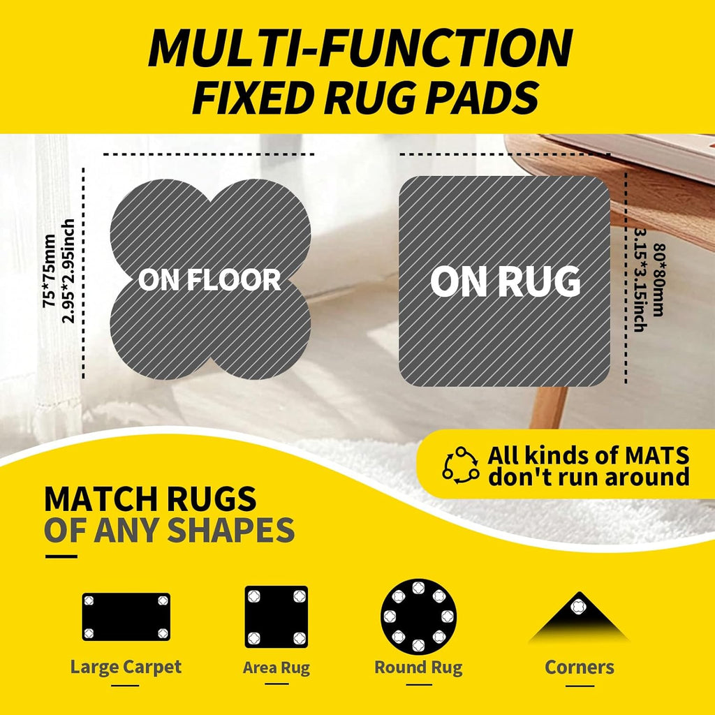 PHIXBEAR Heavy-Duty Carpet Pad Gripper - 16 Sets of Super Adhesive Hook and Loop Strips for Rug Safety
