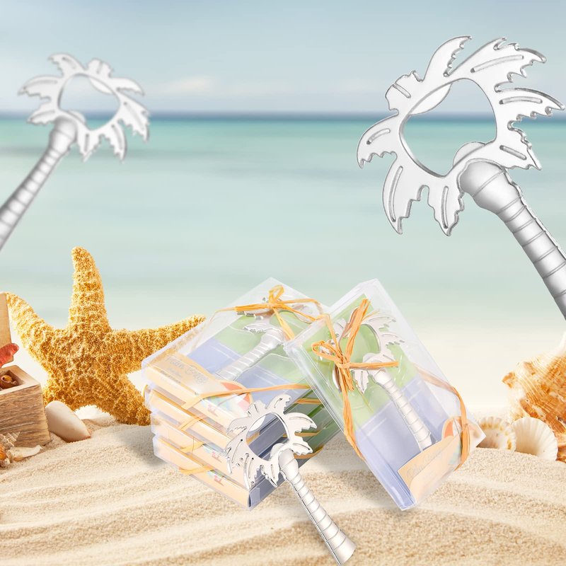 50PCS Coconut Tree Bottle Openers for Wedding Favors, Hawaiian Bridal Shower or Baby Shower Party Gifts for Guests Bulk (silver)