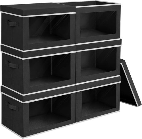 Homsorout Large Storage Bins - Collapsible Fabric Cubes with Lids & Window, 15.7 Inch, Black | 6 Pack