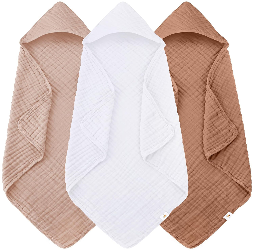Sunny zzzZZ Muslin Hooded Baby Bath Towels - 3 Pack of Soft 100% Cotton Pastel Towels | 32x32 Inch for Newborns & Toddlers