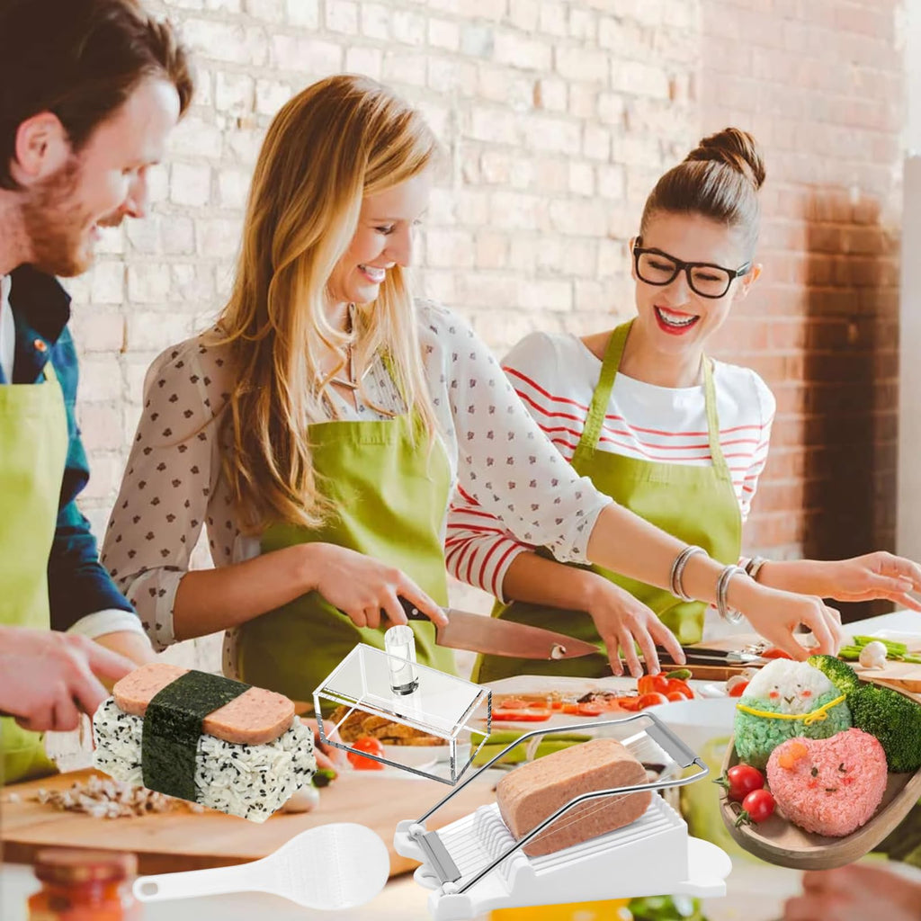 4 Pcs Acrylic Musubi Mold Kit Musubi Press Mold Masubi Molds Kit Stainless Steel Slicer Onigiri Mold Set Rice Ball Masubi Molds Musubi for Maker Onigiri Musubi