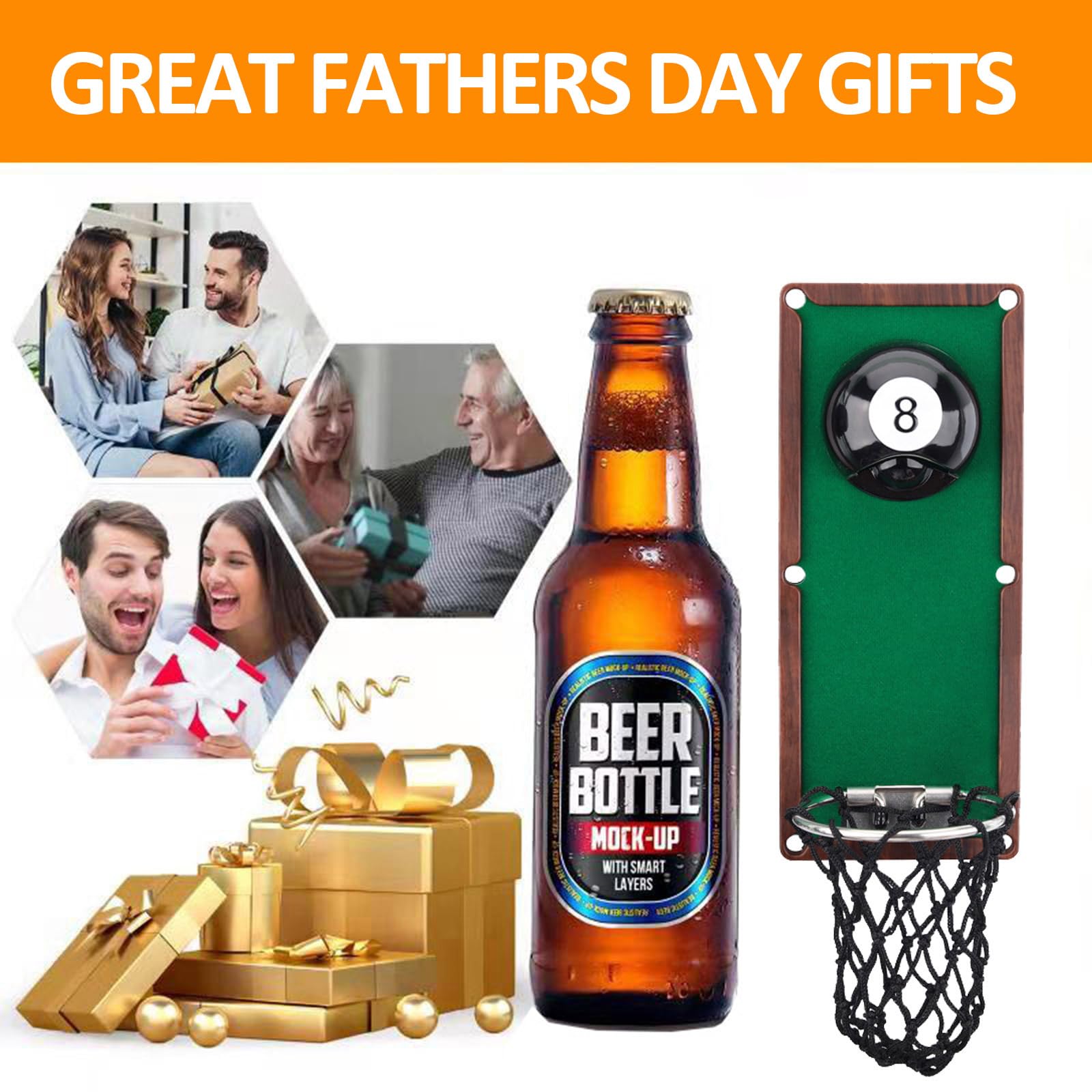 Beer Gifts for Men Dad, Billiard Ball Beer Bottle Opener Wall Mounted with Catcher, Unique Billiards Accessories for Men Him Boyfriend Grandpa Husband Uncle, Perfect for Billiards Room Decor