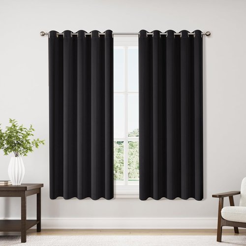 ChrisDowa Blackout Curtains - Extra Wide Thermal Insulated Room Darkening Panels (Black, 70 x 63 Inch)