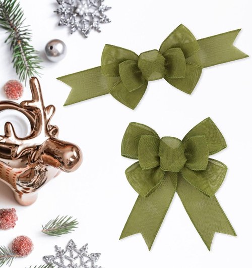Meseey Spring Moss Wired Ribbon - Sage Green Handmade Burlap Bows for Wreaths & Gift Wrapping