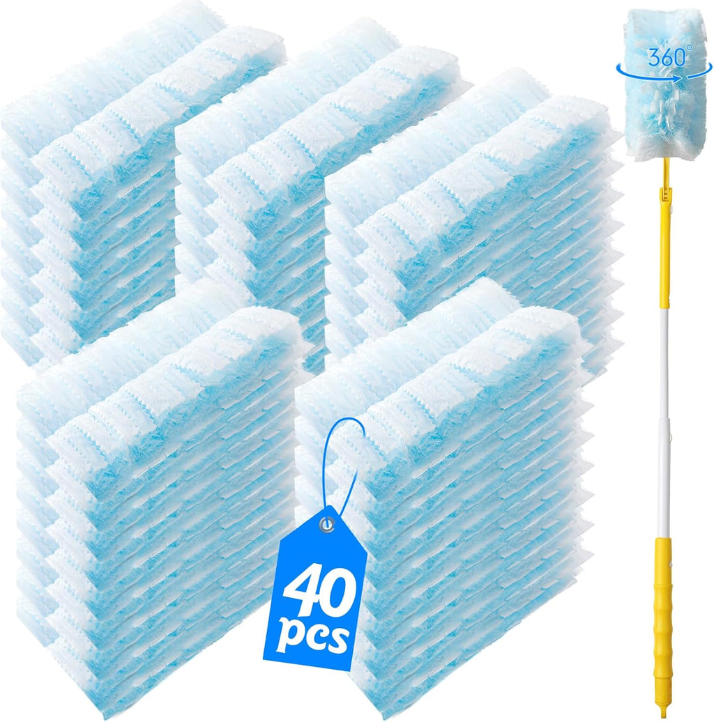 Skiennix 360° Heavy Duty Duster Refills - 40 Count Extra Thick Disposable with 35-Inch Retractable Handle