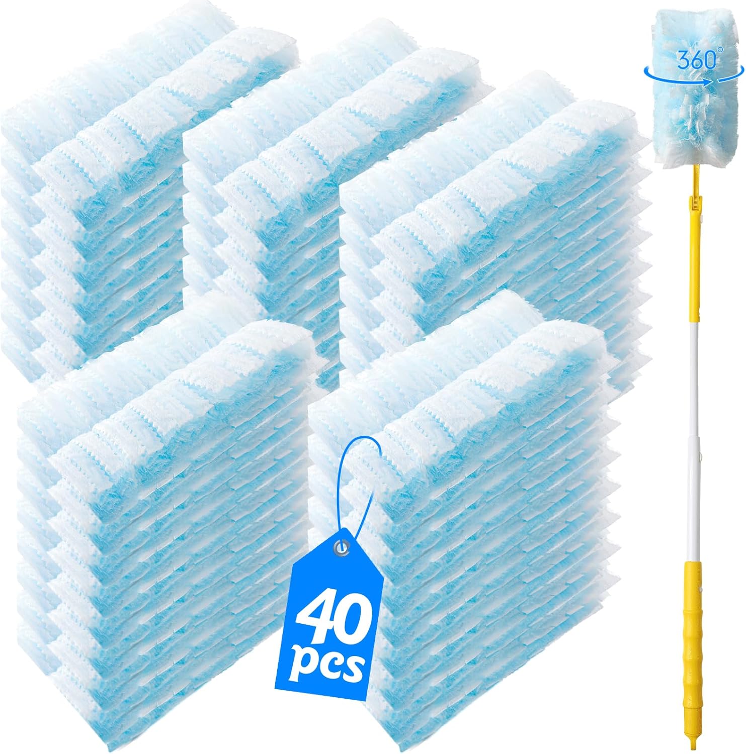 Skiennix 360° Heavy Duty Duster Refills - 40 Count Extra Thick Disposable with 35-Inch Retractable Handle