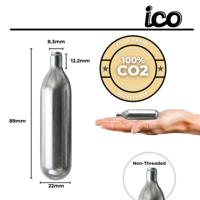 ICO C02, 10pcs, 16g CO2 Cartridges Non-Threaded, Food Grade CO2 Cartridges for Kegs and Beer Dispensers