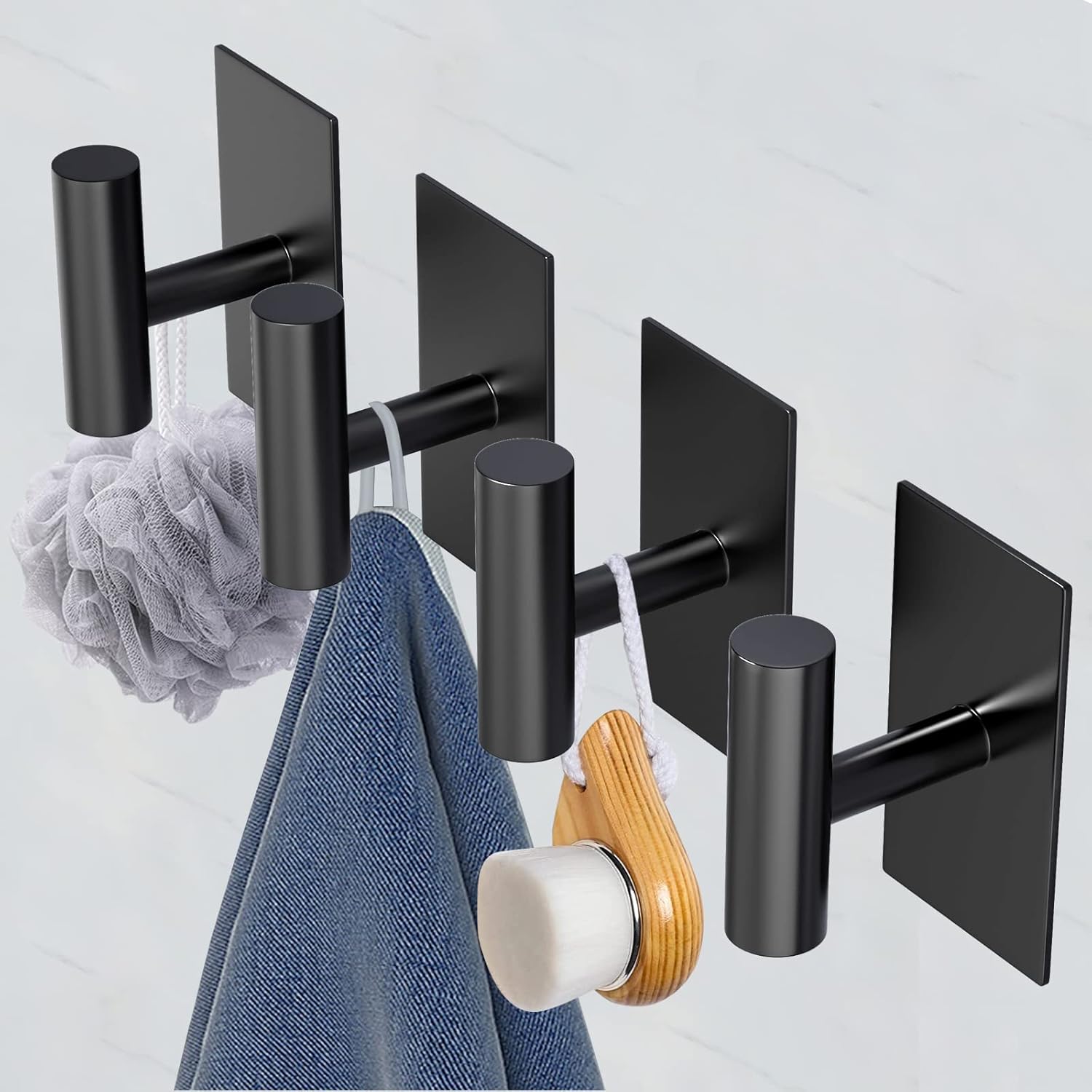 VAEHOLD Heavy-Duty Wall Towel Hooks - Waterproof Sticky Holders for Coats & Clothes | Black, 2 Pack