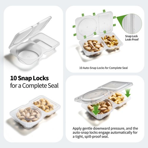 20 Sets Reusable Snack Containers with Lids & 20 Sporks – Double Compartment for Portion Control, BPA-Free Leak-Proof Dipping Containers for Meal Prep, Travel, and Outdoor Snacks (Clear)