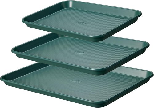 CAROTE 3-Piece Baking Pan Set - Versatile Bakeware Set with 13", 15", & 17" Cookie Sheets in Deep Olive Green