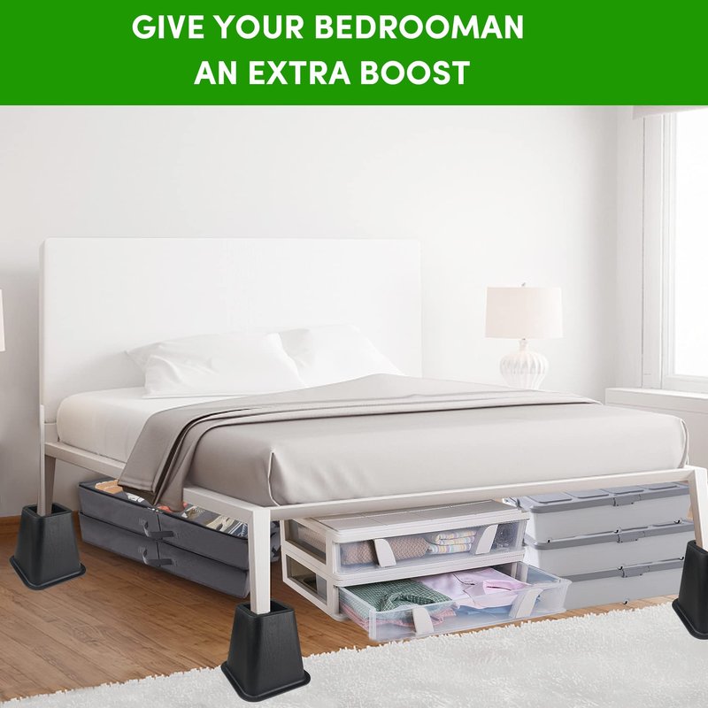 DEDU Bed Risers 6 Inch Heavy Duty 9 Pack, Furniture Risers for Sofas Oversized, Bed Furniture Risers with Non-Slip Pad Supports Up to 2200 Lbs for Bed, Couch, Desk, Chair (Black)