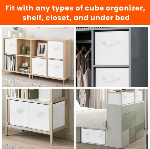 Criusia Storage Cubes - 11-Inch Heavy-Duty Fabric Bins | 8-Pack Collapsible Organizers for Clothes & Toys - White