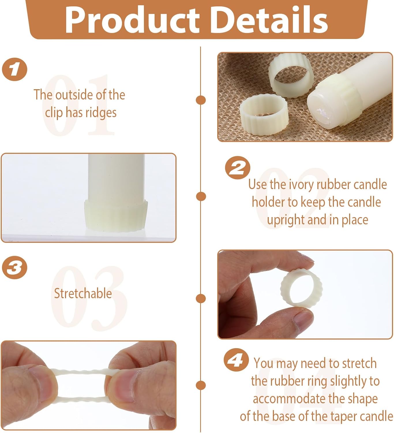 Skiennix Silicone Taper Candle Hugger Grips - 8PCS Candle Holders for Weddings & Home Decor