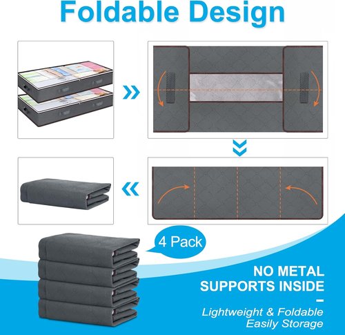 Budding Joy 90L Under Bed Storage Containers - Foldable Organizers for Linen, Blankets & Clothing - Grey
