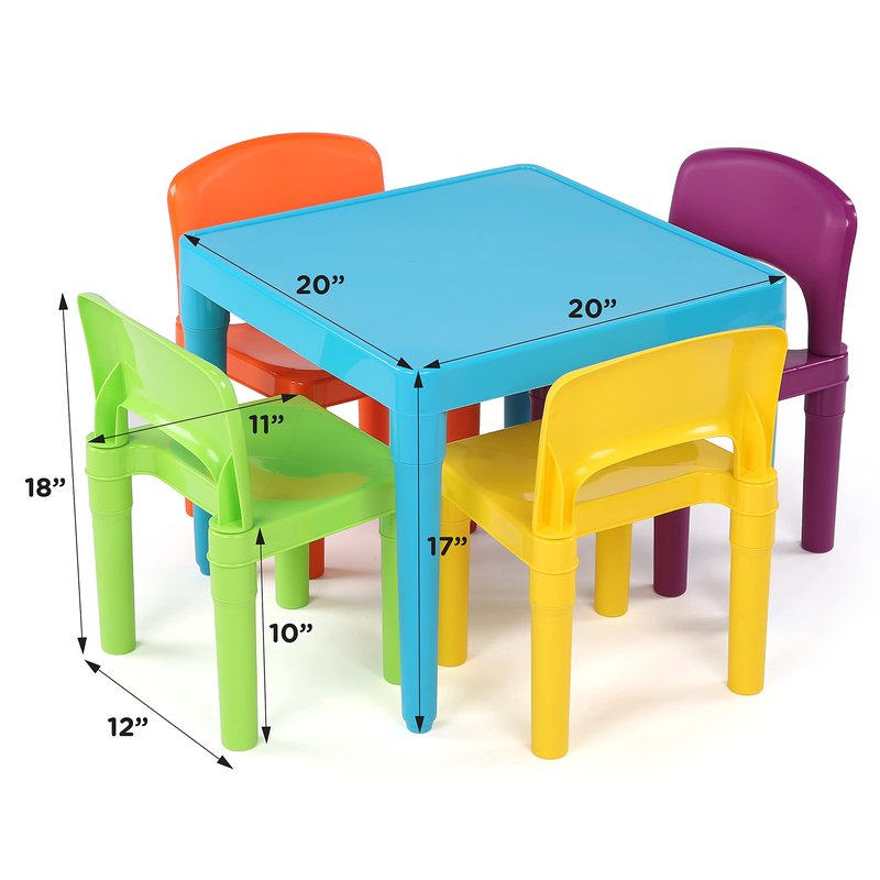 Humble Crew Kids Plastic Table and Chair Set, Toddler Activity Table with 4 Chairs, Lightweight Easy-Clean Kids Desk for Play, Snacks & Crafts, Playroom Furniture, Blue/Red/Green/Yellow/Purple