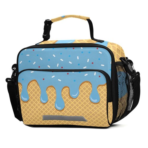 ALAZA Blue Ice Cream Lunch Box for Girls Kids Insulated Lunch Bag Boys Lunchbox Reusable Cooler Tote Freezable Shoulder Strap for School Picnic