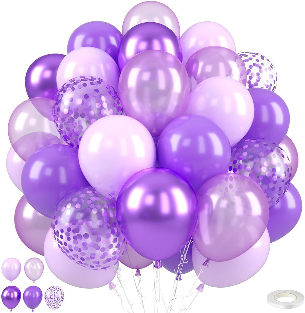 Skiennix 12-Inch Pearl Metallic Light Purple Balloons - 50PCS Confetti for Birthday & Wedding Decor