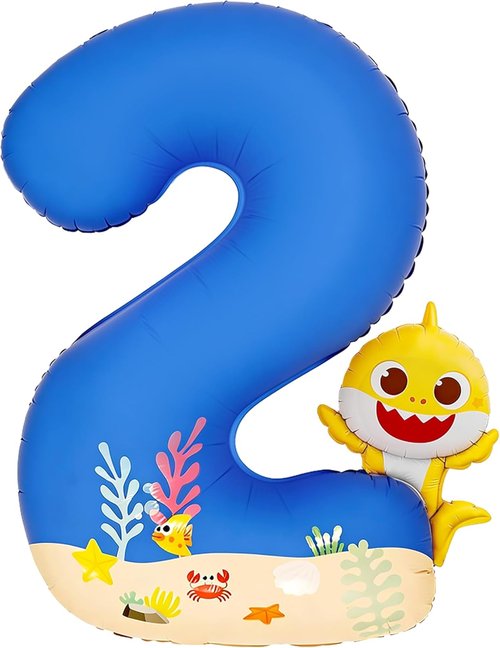Baby Shark | PartyWoo 40-Inch Blue Foil Number 2 Balloon - Mylar Helium Birthday Decoration for Kids