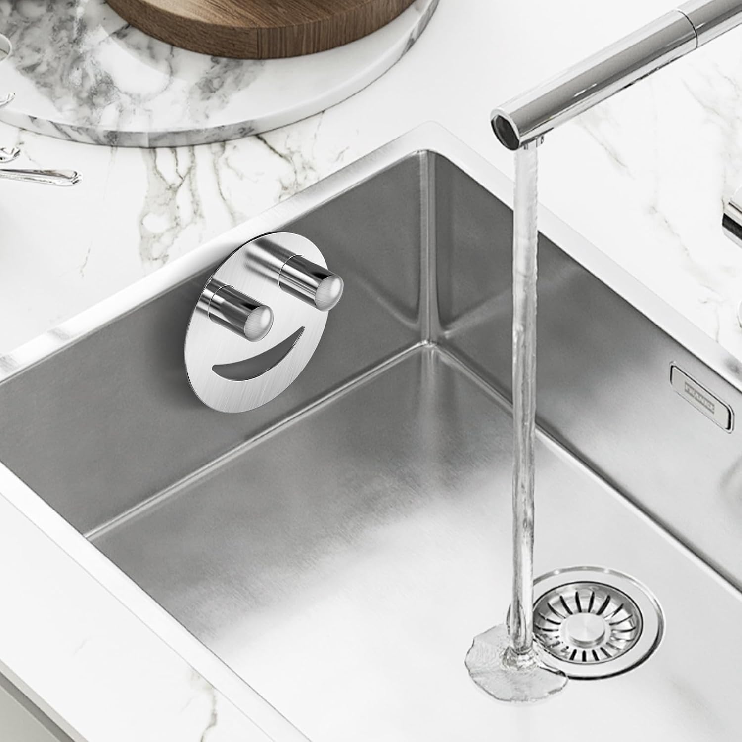 Yoshiky Stainless Steel Smiley Face Sponge Holder - Silver Sink Caddy with Suction Cup for Kitchen Organization