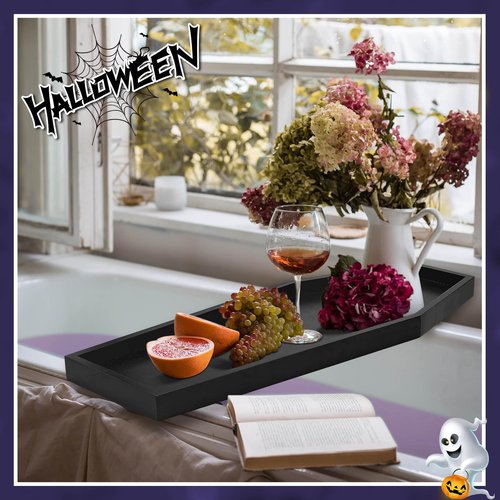Mifoci 32'' Tall Halloween Charcuterie Board Coffin Tray Large Wooden Coffin Serving Tray Spooky Gothic Home Decoration Creepy Gothic Bathroom Accessories Dessert Tray (Black,Basic Style)