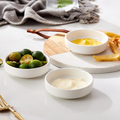 Swuut Ceramic Soy Sauce Dish,3.5 Inch Dipping Bowls Side Dishes Set of 6, Small Appetizer Pinch Dip Bowls for Condiments, Sushi, Ketchup, BBQ (White)