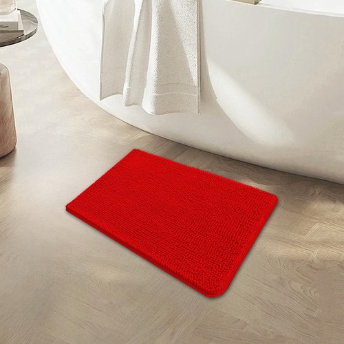 BOANKODU Bath Rugs - Extra Soft Chenille, Quick Dry, Machine Washable | 15x23 Inches, Red