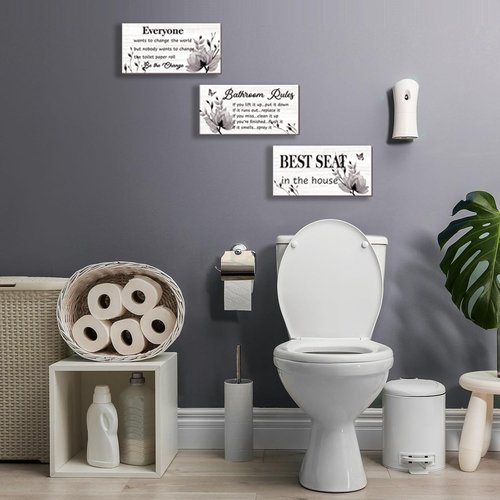 DonfenthY Bathroom Decor - Rustic Black Wall Art Set | 3 Pcs Farmhouse Bathroom Rules Signs, 10x5 Inch