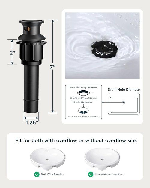 FORIOUS Matte Black Bathroom Faucet - Vintage 3 Hole Widespread Design with Cross Handles & Metal Drain | 8 Inch