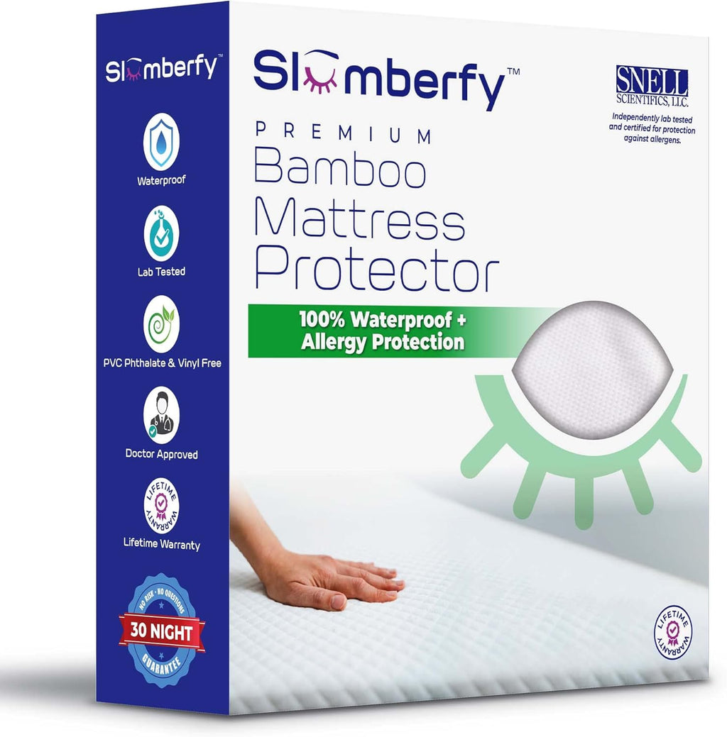 Slumberfy Waterproof Mattress Protector - Hypoallergenic Bamboo Viscose | Natural Breathable Jacquard | Queen Size 60x80”