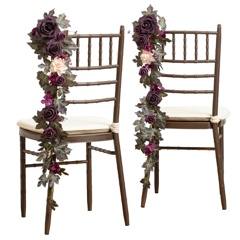 Ling's moment Fall 10pcs Wedding Chair Decorations Aisle Floral Swag Artificial Pew Flowers Hanging Garland Deep Plum for Ceremony Reception Church Rose Floral Arrangement Party Outdoor Decor