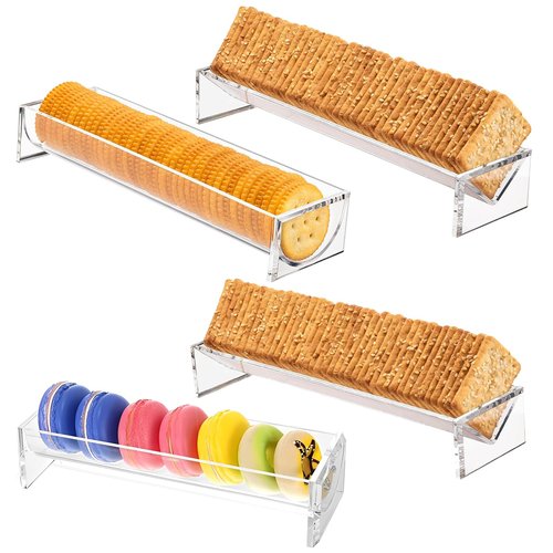 4PCS Cracker Tray Clear for Serving, Acrylic Biscuit Stand Macaron Display Tray, Rectangular Food Display Server Holder for Countertop in Home, Wedding, Party (4PCS Clear)