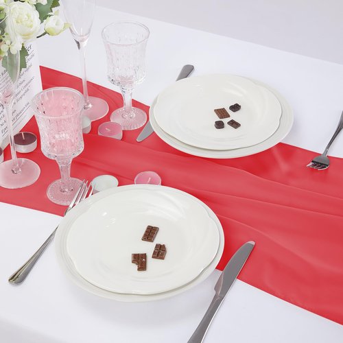 12 Pack Chiffon Table Runner 14x108 Inch Long 9ft Sheer Table Runners for Party Romantic Wedding Bridal Shower Fall Decorations-Red