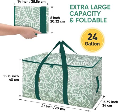 BALEINE 6-Pack Oversized Moving Bags - Heavy-Duty Storage Totes with Reinforced Handles | Antique Foliage