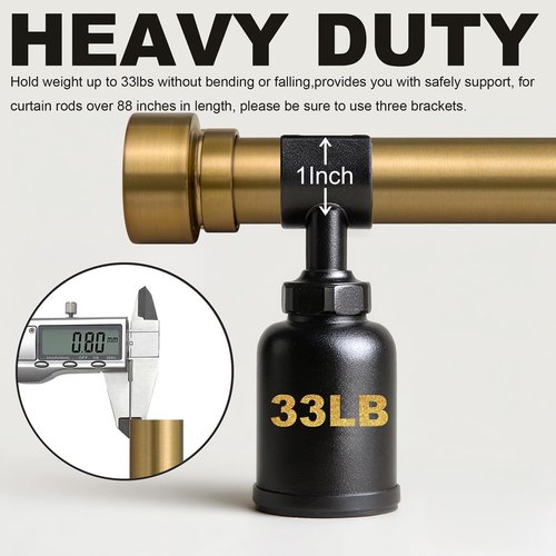 Lootkell Brass Gold Curtain Rods Set - Heavy Duty 1" Diameter, Adjustable 66 to 120 Inches | Stylish Metal Finials for Living Room & Bedroom