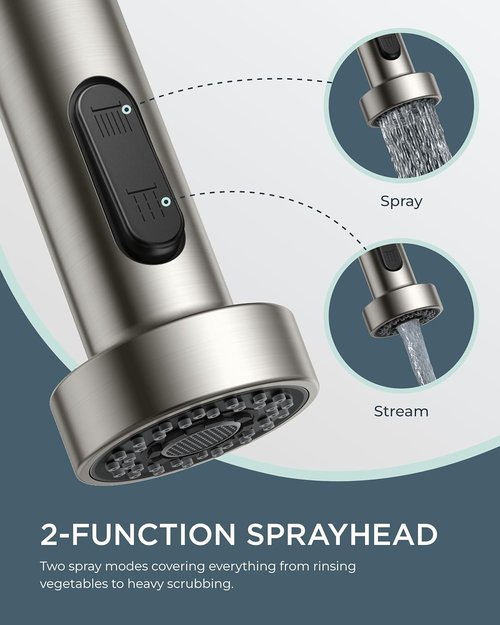 FORIOUS Kitchen Faucet - Brushed Nickel Pull Down Sprayer | Commercial Stainless Steel Design for RV & Utility Room