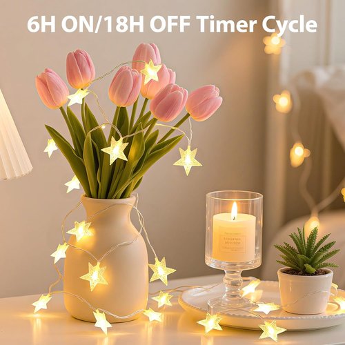 Lakumu LED Star String Lights - 33FT 100-LED Twinkle Lights with 8 Modes & Timer | Battery Operated Warm White Indoor Decor