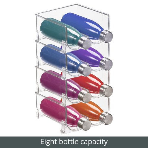 mDesign Plastic Stackable 2 Bottle Storage Holder Rack Organizer for Home, Kitchen Countertop, Cabinet, and Pantry - Holds Water Bottles, Perfect for Tumbler Cup - 4 Pack - Clear
