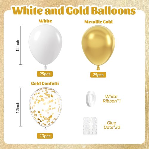Gold and White Balloons by [Brand Name] - 60pcs 12-Inch Metallic Confetti for Weddings, Graduations & Birthdays