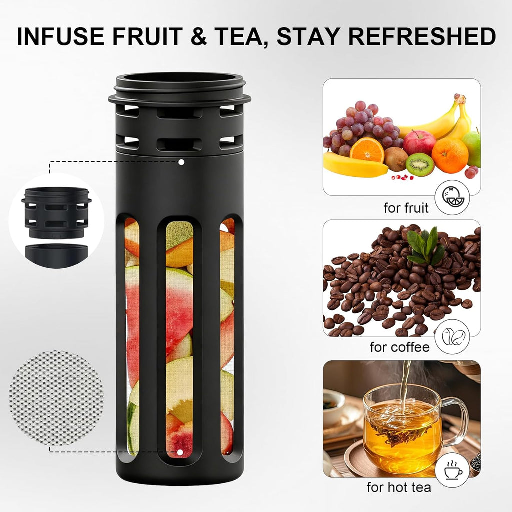 Skiennix 64oz Half Gallon Insulated Stainless Steel Water Bottle - 48H Cold & 24H Hot | Black