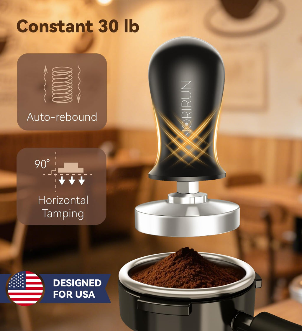 NORIRUN 58mm Espresso Tamper with Auto-Return Spring Coffee Accessory,Level Press Anti-Tilt Design,304 Stainless Steel Base,Easy Clean,Professional Ergonomic Handle