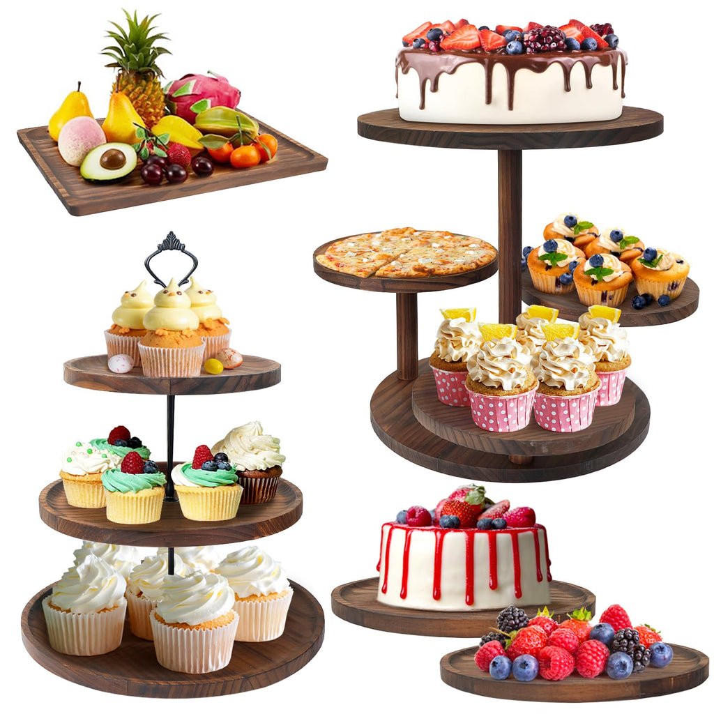 LARDUX Wooden Dessert Table Display Set - 4 Tier Cupcake Stand, 3 Tier Dessert Stand, 2Pcs Round Serving Trays,1Pcs Rectangular Trays for Party, Wedding, Baby Shower