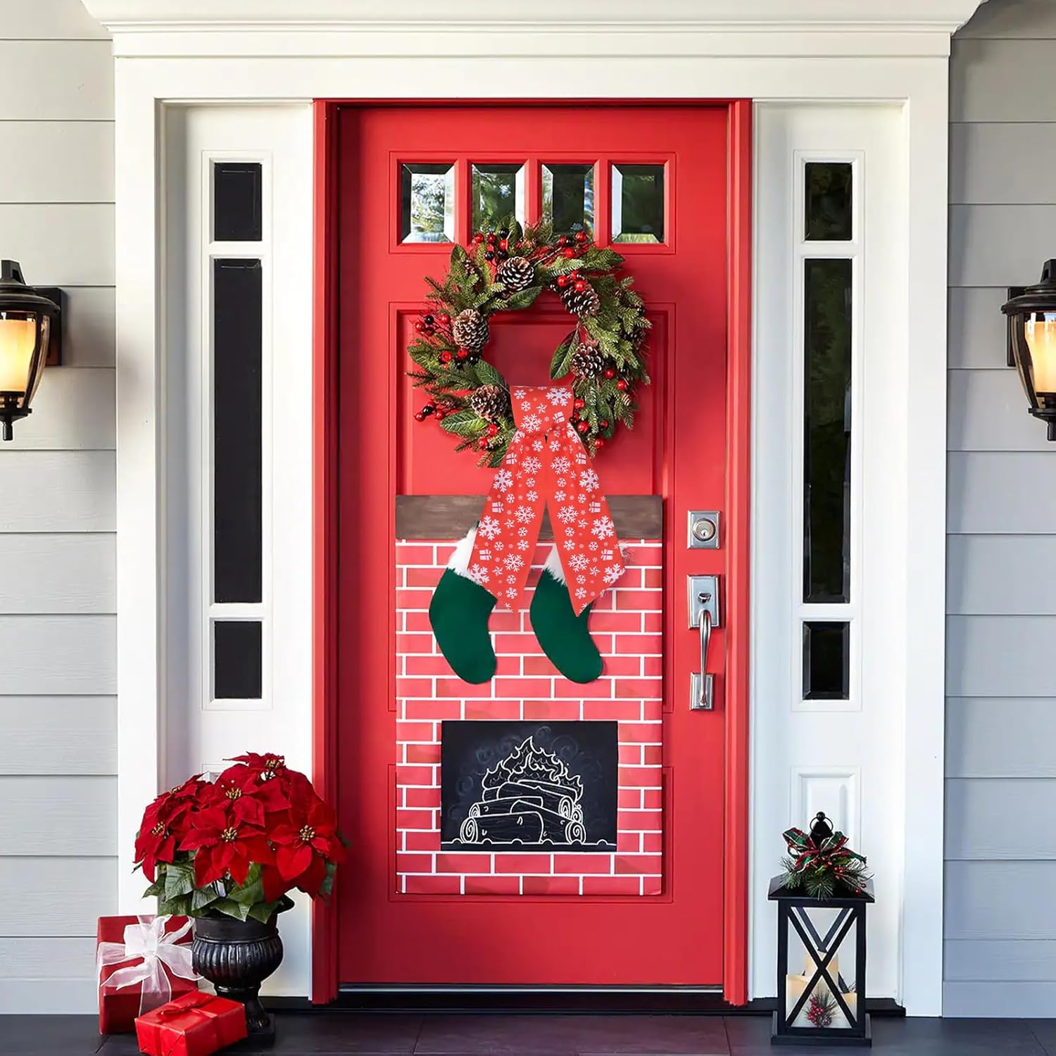 Red Satin Sash Wreath by [Brand Name] - 2pcs Christmas Bow Embroidery for Indoor/Outdoor Decor