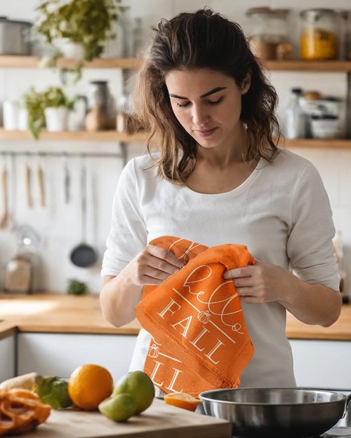 Miss Adola Fall Kitchen Towels Set of 2 - Fall Kitchen Dish Towels 18x26 Inches Microfiber Decorative Autumn Themed Towel for Thanksgiving Harvest, Absorbent Hand Towel with Hanging Loop, Oil Pumpkin