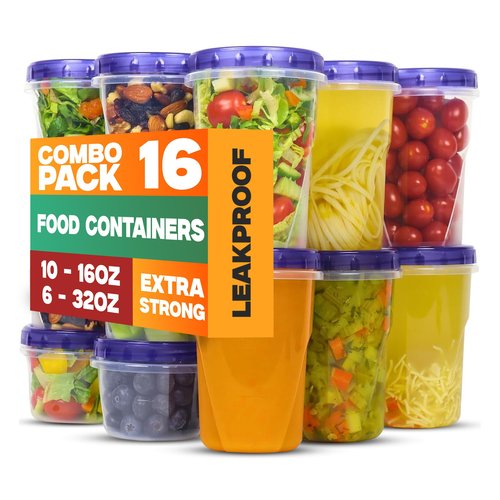 XpressPak 16 Plastic Containers with Screw On Lids - [32 & 16 Oz] - Soup & Salad Food Storage Containers Takeout To Go - Microwave, Freezer & Dishwasher Safe BPA-Free