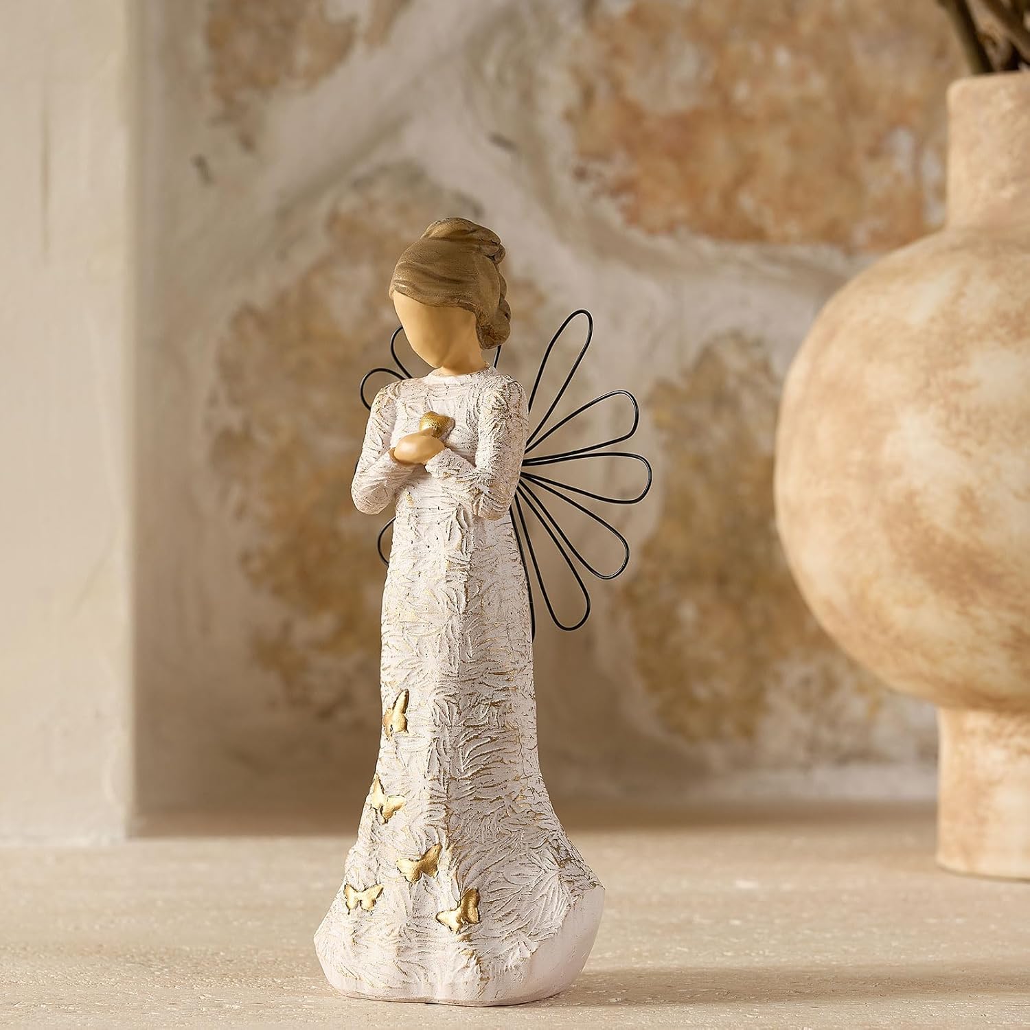NAN ZAI NAN FANG Sympathy Angel Figurines - Hand-Painted Resin Statues for Loss of Loved Ones | Serenity Prayer Gifts