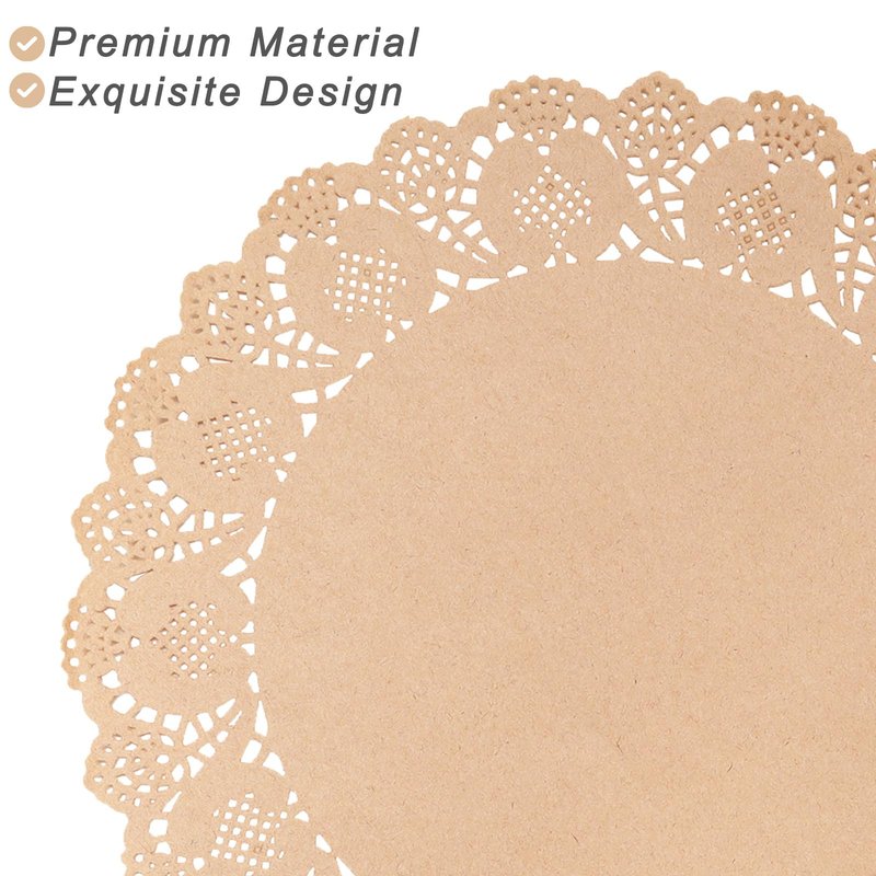 100 Pieces Round Kraft Paper Doilies 13.5 Inches Lace Papers Doilies Disposable Decorative Place Mats Table Pads for Food Cakes Crafts Party Weddings Tableware Decor