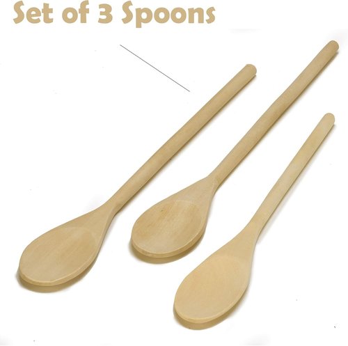 Imusa Wooden Spoons Set of 3 - Non-Scratch Maplewood Cooking Utensils for Every Kitchen
