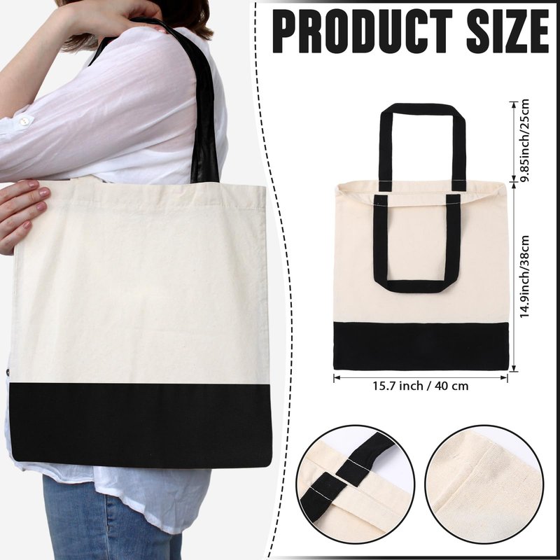 Roowest 60 Pack Canvas Tote Bags Bulk 16" x 15" Lightweight Medium Reusable Grocery Shopping Cloth Bags for DIY Gifts(Black)
